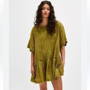 NWOT Free People Picking Petals Embroidered Mini Tunic Dress in Cardamom Seed XS